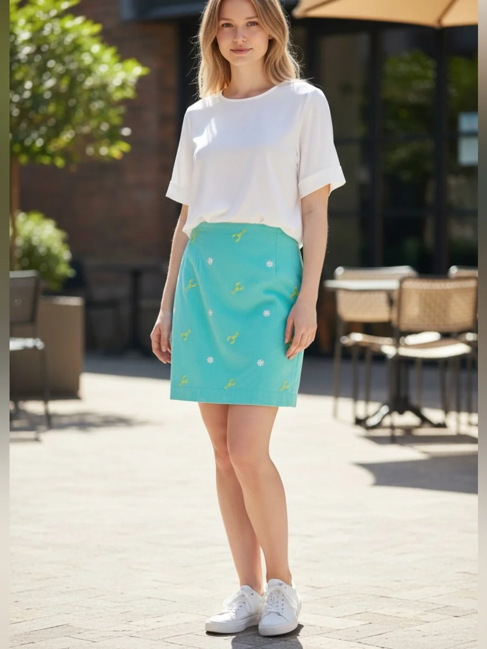 Vintage Lilly Pulitzer White Label Lobster Embroidered Mini Skirt Blue Green 8